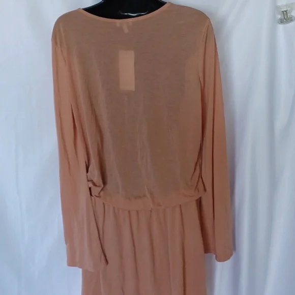 Tobi Nude Mini dress, lined skirt,  elastic waist,  sheer top, bell sleeves - Picture 5 of 8